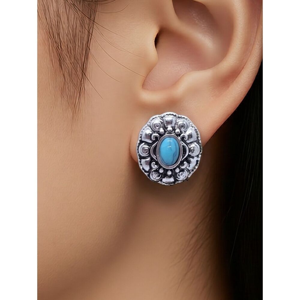 Small Turquoise Flower Earrings Boho Southwestern Western Pierced Ears Jewelry